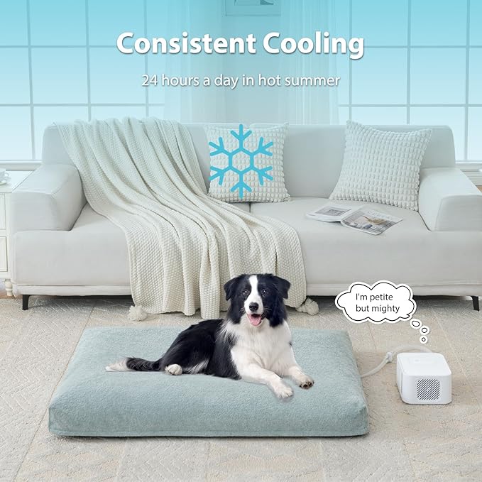 Pet Bed Cooling System, Consistent Cold Water Pad, No Refrigeration or Chemical Gel Needed, Machine Washable Bed, Ideal for Home and Crates (Cooling Green, 35" x 22")