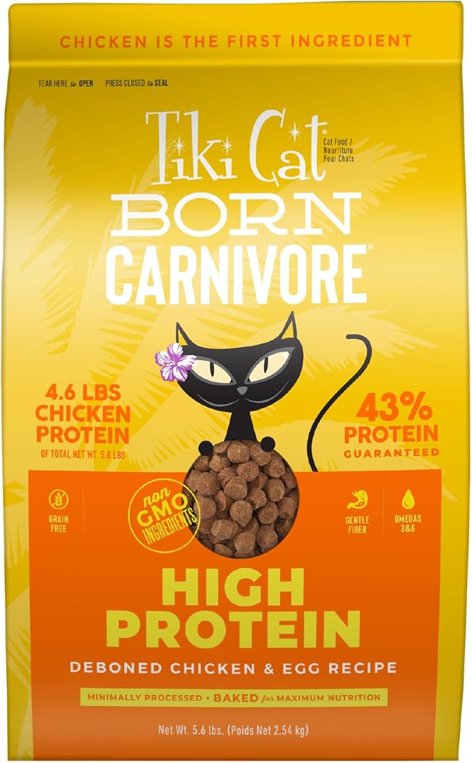 Tiki Cat Born Carnivore High Protein Dry Cat Food, Deboned Chicken & Egg 5.6 lbs. Bag