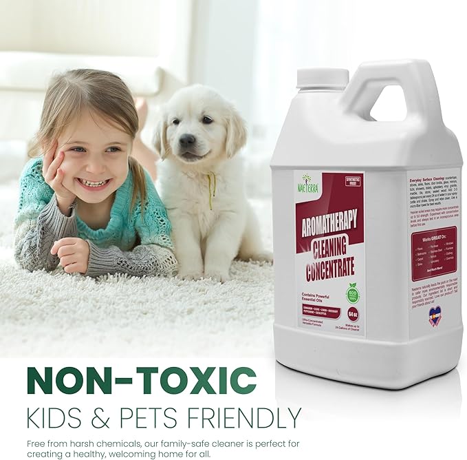 Naeterra Aromatherapy Cleaning Concentrate 64 oz Natural Multi-Surface Cleaner, Plant-Based and Biodegradable, Makes 24 Gallons, Cleaning Essential Oil Formula, Safe for Families and Pets