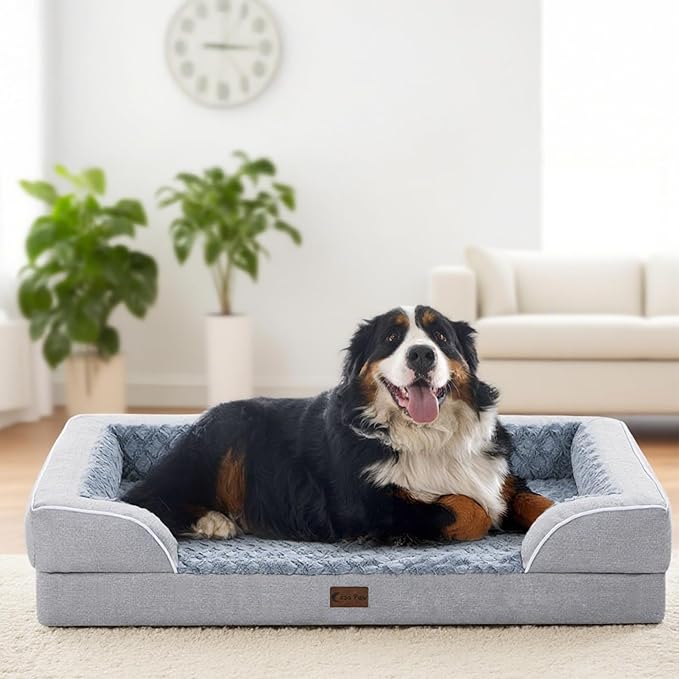 Orthopedic Dog Beds, Waterproof Memory Foam Large Sized Dog Beds with Sides, Non-Slip Bottom and Egg-Crate Foam Big Dogs Beds with Removable Washable Cover(Large,Light Grey)