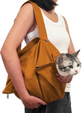 [Cozy Travel] Cat Carrier Pouch, Soft Sided Cat Sling Bag for Small Medium Cats, Carrying Sack, Restraint for Nail Trimming, Grooming,Caramel Small Upgrade