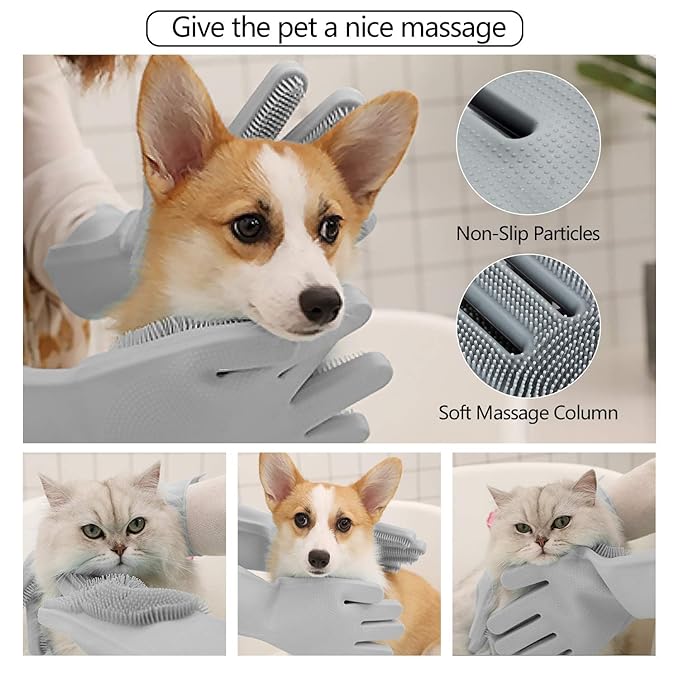 Pet Grooming Gloves - Gentle Dog Bathing Shampoo Brush - Massage Mitt with Enhanced Five Finger Design - Efficient Deshedding Glove for Dogs, Cats, Rabbits and Horses - 1 Pack