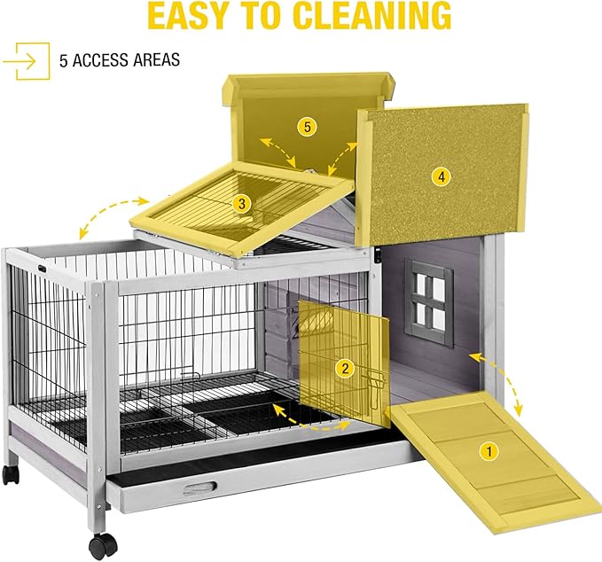 AIVITUVIN Rabbit Hutch Indoor with Wire Rabbit Cage Outdoor Bunny Cage with Run Guinea Pig Cage Leakproof Pull Out Tray