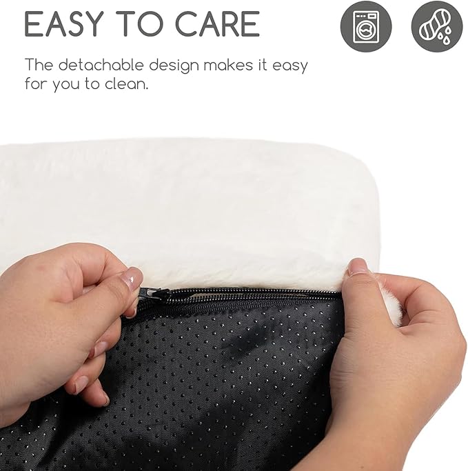Hollypet Fluffy Plush Pet Cat Couch Soft Calming Pet Sofa Beds for Medium Small Cats and Dogs, White