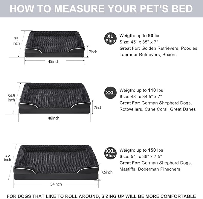 WNPETHOME Dog Beds for Large Sized Dogs, Washable Orthopedic Dog Couch Sofa Bed with Waterproof Lining & Non-Skid Bottom for Pet Sleeping