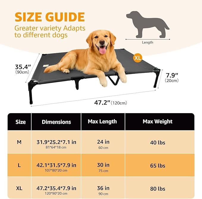 Canvas Elevated Dog Bed, Durable Chew Proof Outdoor Raised Pet Cot for Extra Large Dogs, Waterproof, Breathable, Portable, Washable, Easy Assembly, Sturdy Frame for Camping & Travel, Dark Grey