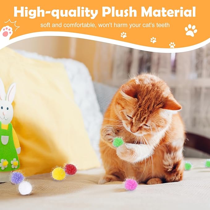 DF DUALFERV 60 Pcs Cat Pom Pom Balls, Interactive Cat Toys, Sparkle Balls for Cats, Extra Large and Fuzzy for Exercise and Entertainment, Multicolor, 1.5 Inch