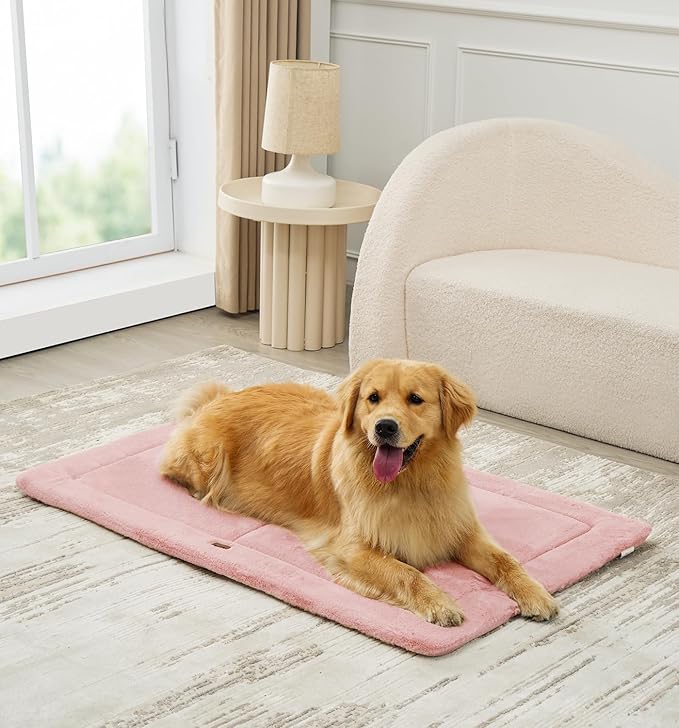 MADE 4 PETS Dog Crate Pad Bed for Large Dogs, Washable & Reversible, Anti-Slip Kennel Mat for Cozy Sleeping, Soft Fluffy Dog Bed for Indoor & Outdoor Use, 41"x29", Pink