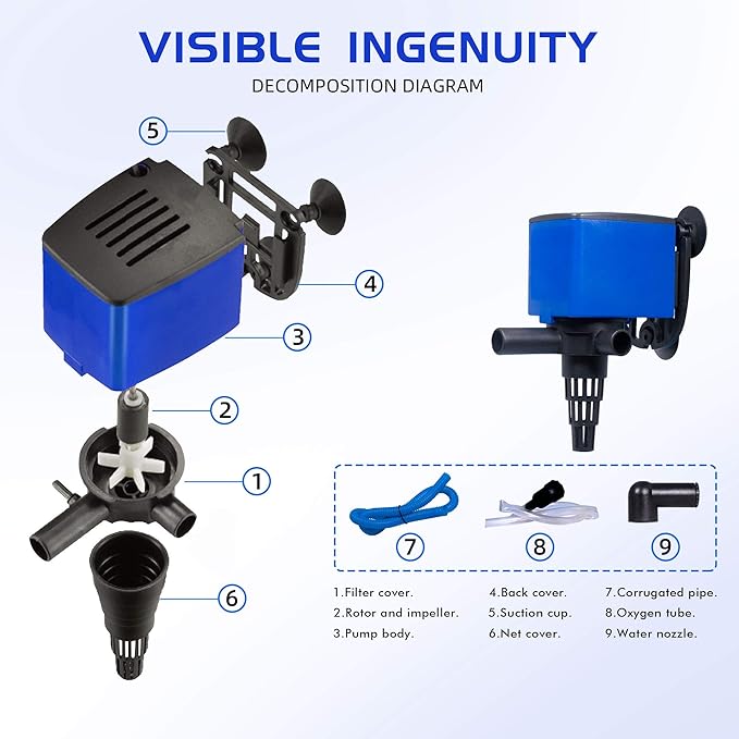 Water Pump 475 GPH Submersible Internal Aquarium Powerhead Water Pump Ultra Quiet for Aquarium,Fish Tank -5 Pack