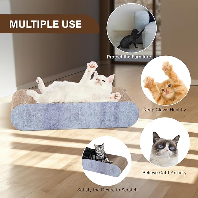 2 in 1 Cat Scratcher Cardboard Lounge Bed, Cat Scratching Post, Durable Board Pads Prevents Furniture Damage,Large (Reversible Grey)