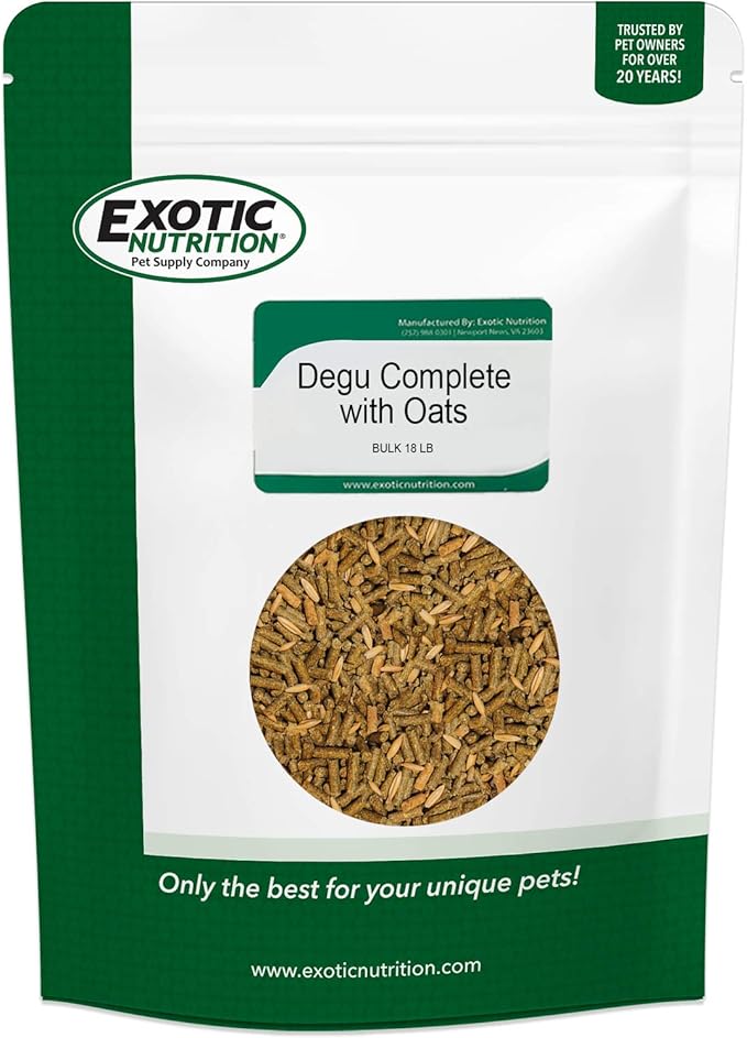 Exotic Nutrition Degu Diet (18lb) - Nutritionally Complete Healthy Pellet Diet with Whole Oats - for Domesticated Pet Degus