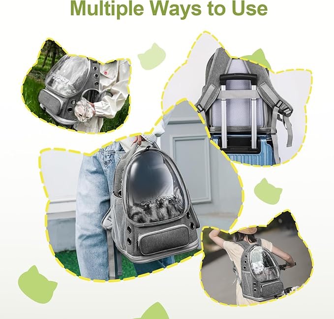 Expandable Cat Backpack,Cat Bubble Backpack Carrier for Carrying Cats, Pets and Small Dogs,Airline-Approved,Designed for Travel, Hiking, Walking,Car （Grey