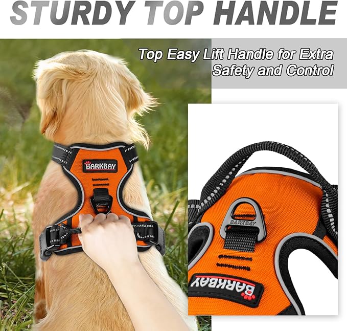 BARKBAY No Pull Dog Harness Front Clip Heavy Duty Reflective Easy Control Handle for Large Dog Walking(Orange,S)