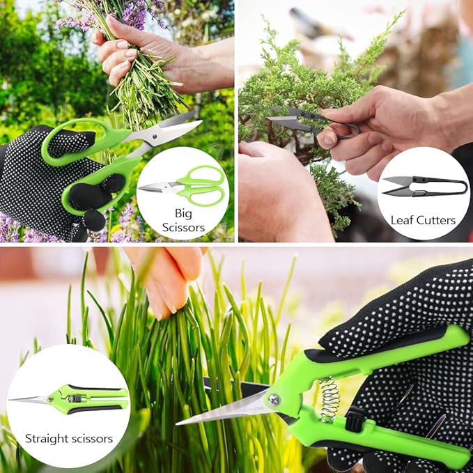 Bonsai Tool Kit, 21 Pcs Gardening Tools Set Include Garden Pruning Shears, Plant Trimming Scissors, Training Wire, Succulent Tool, Leather Bag Storage, Gardening Gifts for Women, Plant Lovers