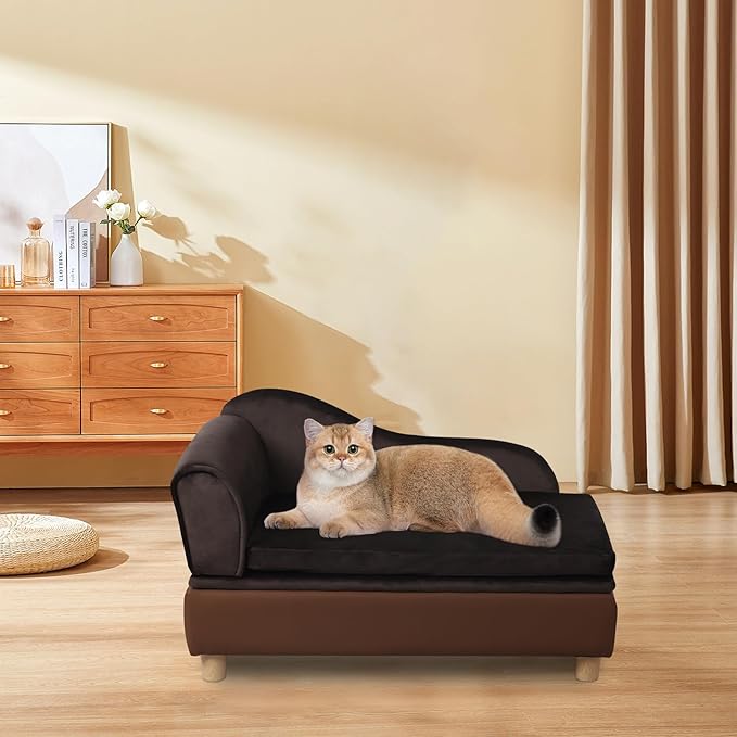 Pet Bed Sofa, Puppy Bed with Storage, Small Dog Couch with Removable & Washable Cushion, Comfy Pet Couch Bed for Cats & Puppy (Brown)