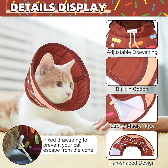 KOOLTAIL Cat Cone Collar Soft, Adjustable Cat Cones to Stop Licking, Foldable Donut Water Resistant Pet Recovery Neck E Collars After Surgery, Kitten Elizabethan Collar for Small to Large Cats,Brown M