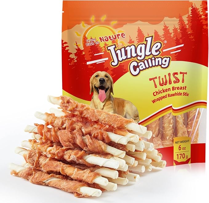 Jungle Calling Dog Treats, Chicken Wrapped Rawhide Sticks for Dogs, Delicious and Nutritious Training Reward Treats and Dog Chews Snacks, 6 oz