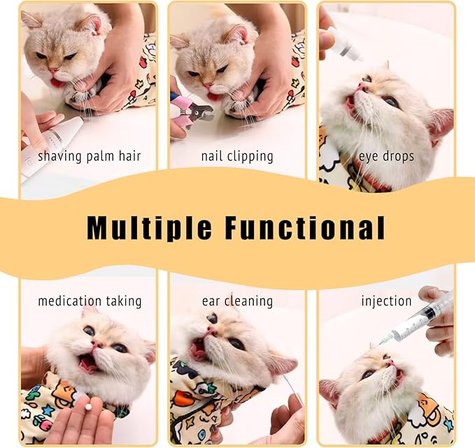 21.7" Cat Grooming Wrap,Self-Adherent Cat Wrap for Cutting Nails,Anti-Escape Pet Swaddle for Medicine,Teeth Brushing,Ear Cleaning(Within 6lbs)