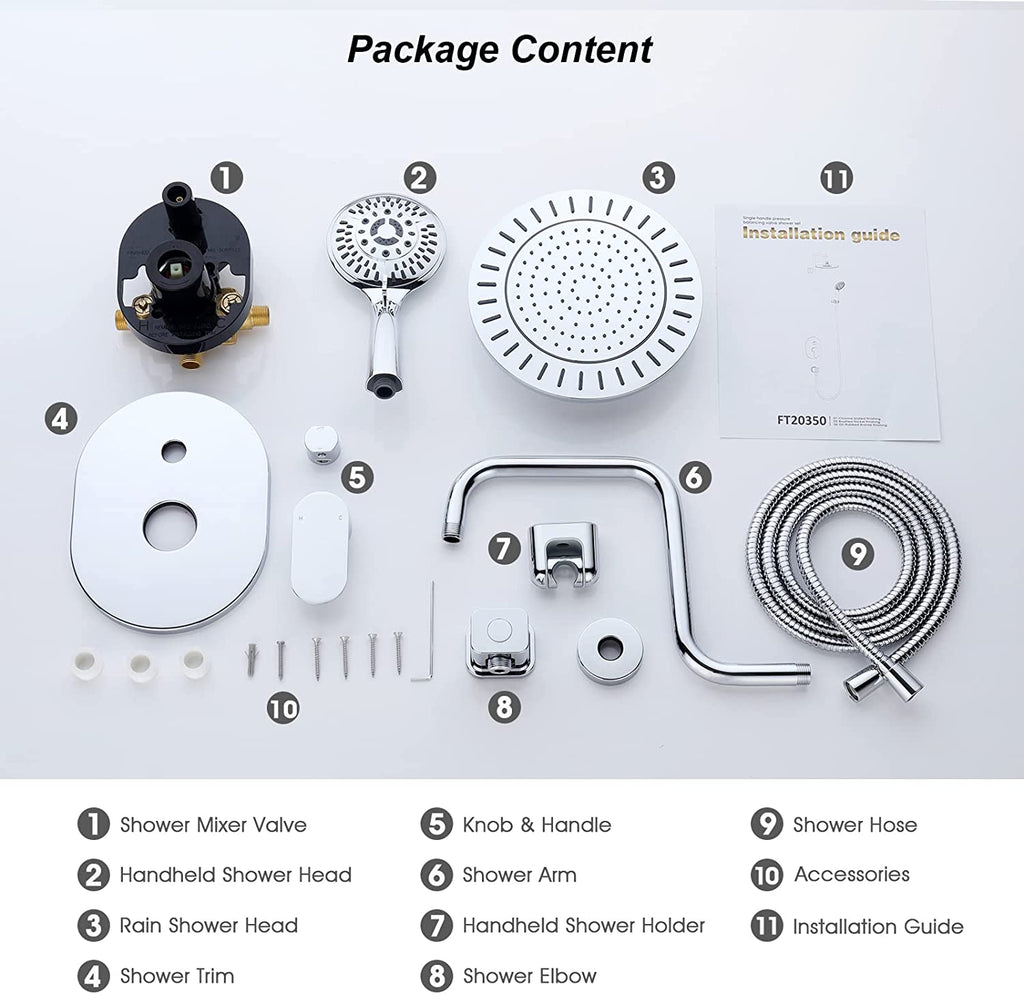 Dual Shower Head With High Rise Arm- Shower System with Valve and Trim Kit