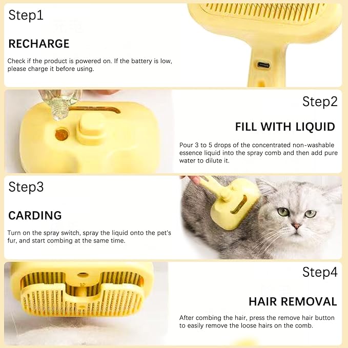 Pet Steam Brush Dog Four in One Multi-Purpose Cat Steam Brush Has Self-Cleaning Function Anti Static Massage Cleaning and Shedding Innovative Spray Function is Ideal for Cats and Dogs