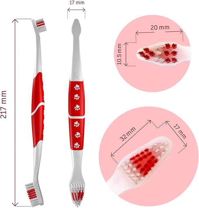 Pet Toothbrush for Dogs, Cats with Soft Bristles - Easy Teeth Cleaning & Dental Care, Non Slip Dual Head Dog Toothbrush