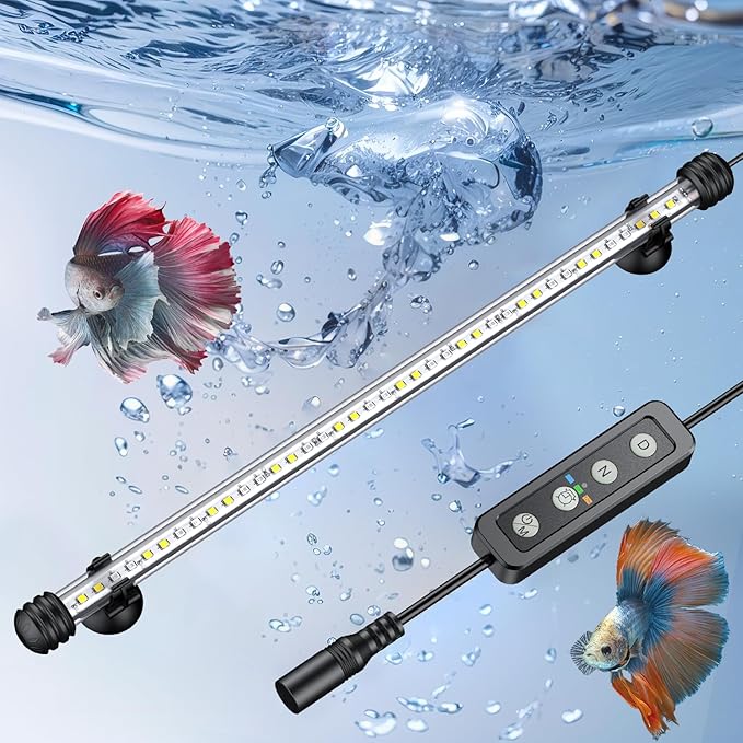 Pawfly 5 W Aquarium LED Light 11 Inch Underwater Fish Tank Light with Full Spectrum IP68 Waterproof White Blue Red Lights with Daytime & Night Mode Timer Auto On/Off and Adjustable Brightness
