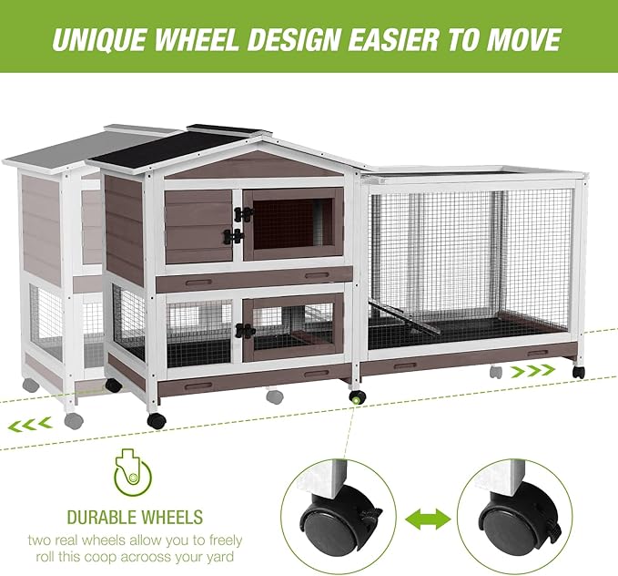 Outdoor Rabbit Hutch Indoor Bunny on Wheels Large Guinea Pig Cage with Run for Any Small Animals,Removable Pull Out Tray White
