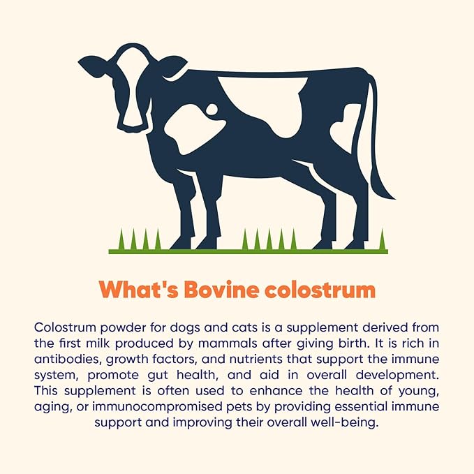 Vitamatic Bovine Colostrum for Dogs and Cats, 90 Grams, 30% Immunoglobulins, Grass Fed