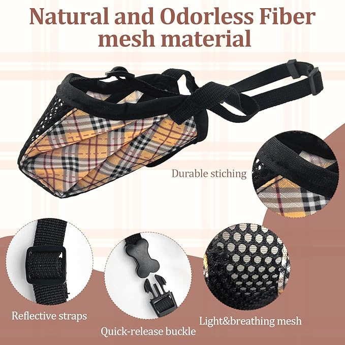 Dog Muzzle for Small Large Dogs - Soft Nylon Basket Muzzle with Adjustable Strap, Breathable Mesh Design Prevents Biting Chewing Licking Eating - Ideal for Training, Grooming & Vet Visits (Yellow, S)