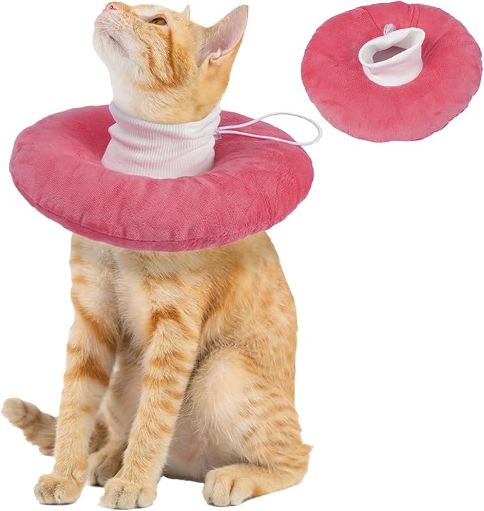 Adjustable Cat Recovery Cone, Comfortable & Lightweight Elizabethan Collar to Stop Licking or Scratching, Suitable for Skin Disease & Wounds Protection After Surgery, Pink Medium
