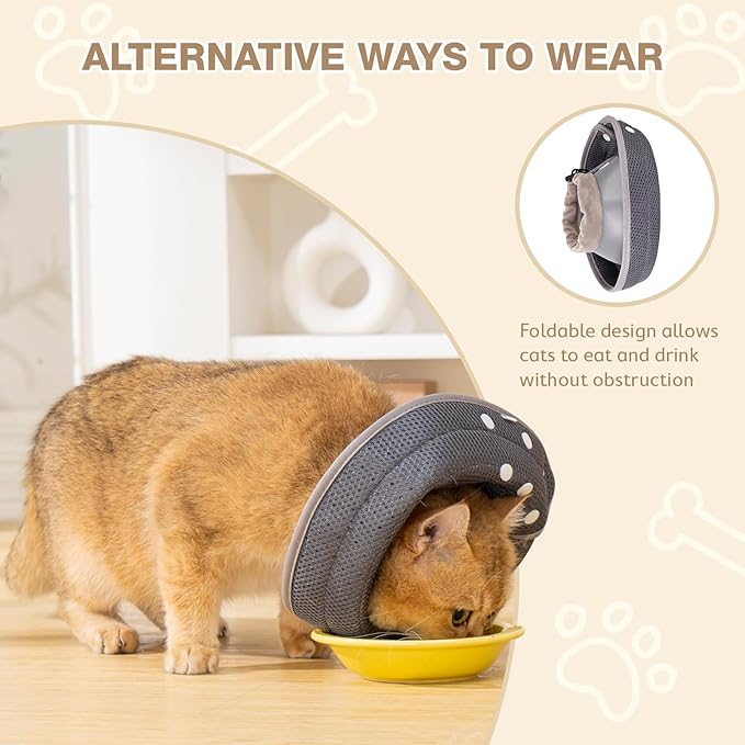 Avont Cat Cone Collar Soft to Stop Licking, Adjustable Foldable Lightweight Kitten Recovery Collar After Surgery for Small Dogs, Elizabeth Cone of Shame Alternative -Darkgrey(S)