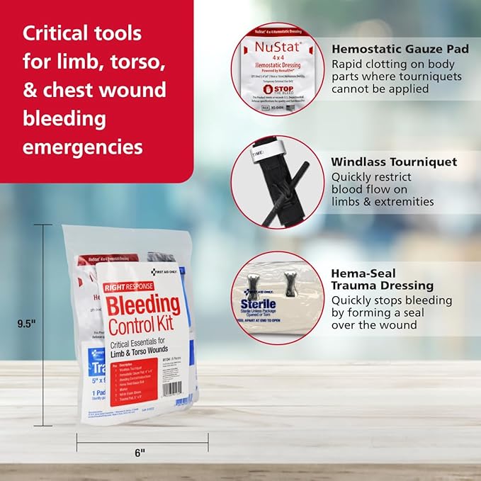 First Aid Only 91134 Critical Essentials Bleeding Control Kit for Limb & Torso Wounds, 8 Pieces