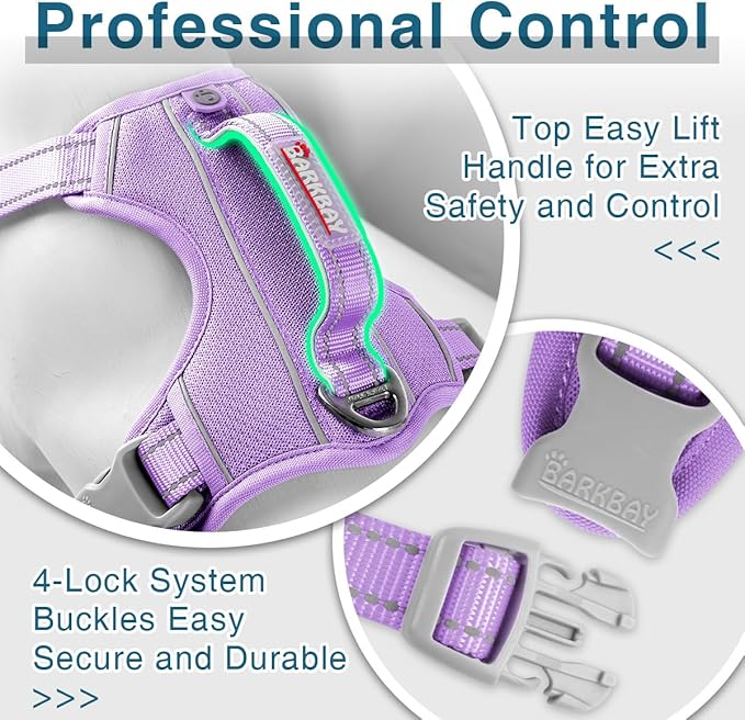 BARKBAY Dog Harness No Pull with ID Tag Pocket - Heavy Duty, Reflective, Easy Control for Large Dogs(Violet Purple,L)