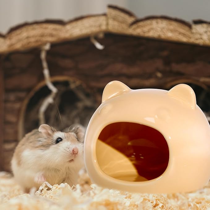 Ceramic Hamster Hideout Hamster House Guinea Pigs Hideout Accessories Hamster cage Accessories Chinchillas Hedgehogs Den and Small Pet Habitats (Orange)