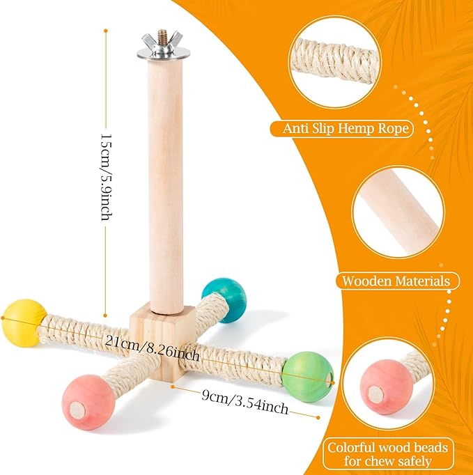 Rotating Bird Perches Toy, Interactive Spinning Parrot Parakeet Toys, Wooden Exercise Stand Bird Cage Accessories for Budgies,Cockatiels,Small Birds