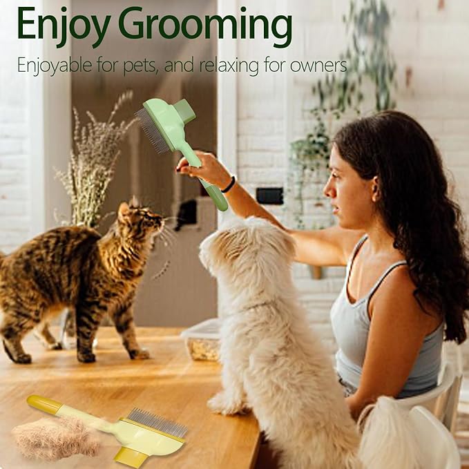 2Pcs Flea Comb for Cats Dogs,Long & Short Stainless Steel Metal Teeth for Shedding and Tangles,Cat Combs for Indoor Cats