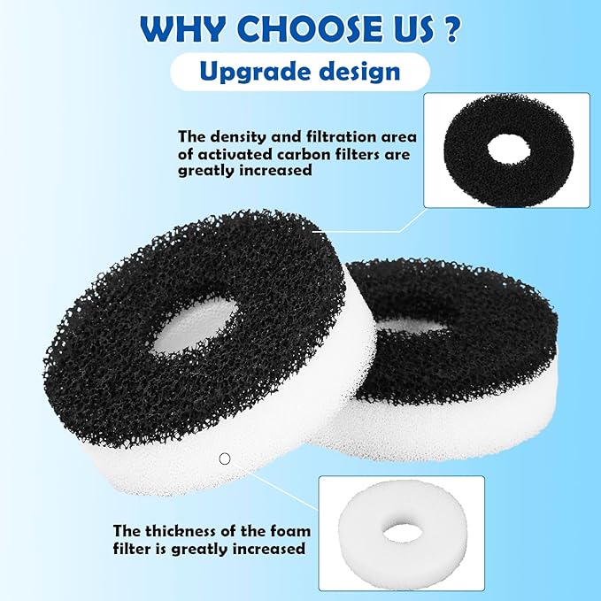 Foam and Carbon Rings Filter Replacement Compatible with Biorb Aquariums(10 carbon foams, 10 regular foams, 2 cleaning brushs and 1 piece cleaner pad)