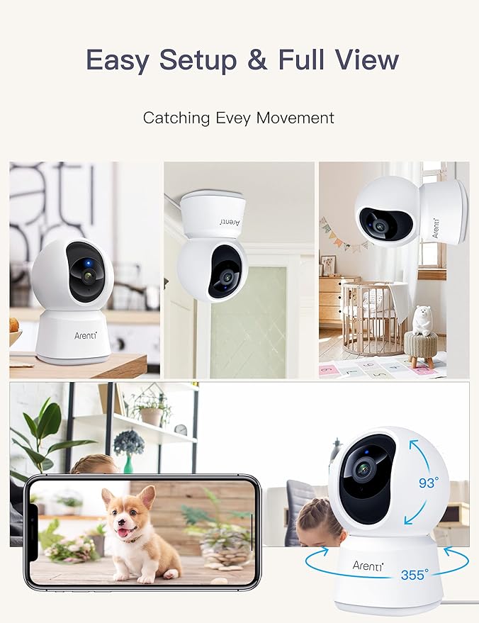 ARENTI 5G Security Camera Indoor, 4MP Pet Camera with Speaker for Dog/Cat, Baby Monitor with Phone App, Dual-Band WiFi, Auto Tracking, Super Night Vision, 2-Way Talk, Cloud & SD Card Storage