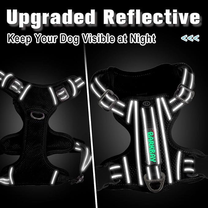BARKBAY Dog Harness No Pull with ID Tag Pocket - Heavy Duty, Reflective, Easy Control for Large Dogs(Black,S)
