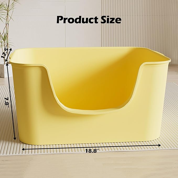 Small Cat Litter Box with High Sides,Cat Boxes for Indoor Cats,Cat Litter Pan for Kitty,Litter Box with Low Entry,Easy to Clean,Anti-Splashing (Yellow)