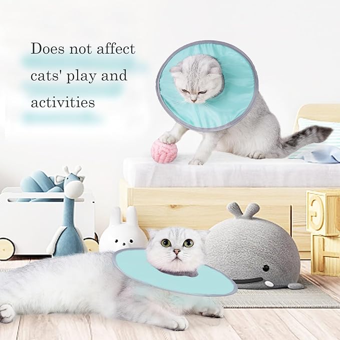 Waterproof Cat Recovery Collar - Ultra-Light Flat Neck Cones After Surgery, Adjustable Elizabethan Collars for Kitten Cats Puppy Rabbits, Mint Green, XL Size