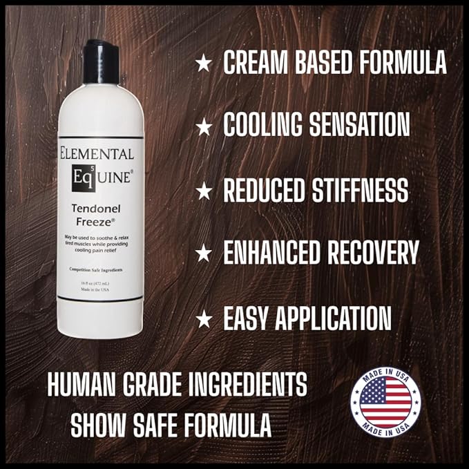 Elemental Equine Tendonel Freeze 16oz Liniment Rub for Horses - Soothe and Relax Tired Muscles While Providing Cooling Relief and Reduced Stiffness