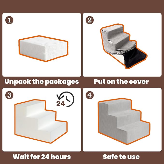 MEWANG Dog Stairs for Small & Medium Dogs and Old Cats –3/4/ 5 Steps High-Density Foam Pet Ramp for Bed & Couch, Non-Slip, Washable Cover, Grey (Square Corner, 5 Steps: 29.92''×22.83''×15.75'', 2)