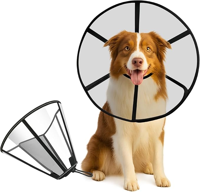 Lainergie Adjustable Soft Dog Cone Collar for After Surgery Recovery, Comfortable Pet Recovery Protective Collar for Medium Large Dogs, Elizabethan Dog Neck Collar (L, Black)