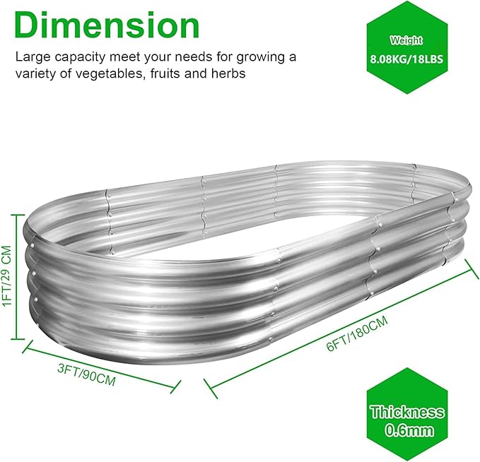 2Pack Raised Garden Bed 6×3×1FT,Galvanized Planter Box Oval Large Matel Steel Backyard Beds Outdoor for Vegetables,Flowers,Herbs,Plant