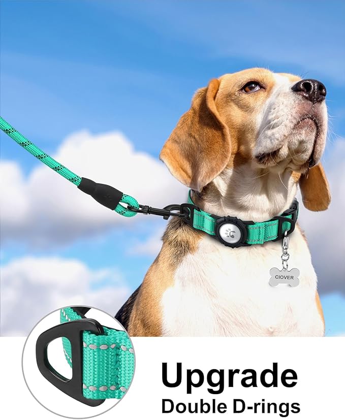 TagME Airtag Dog Collar,Waterproof Reflective Pet Collar with Airtag Holder,Soft Padded and Double D-Rings for Medium Dogs,Turquoise
