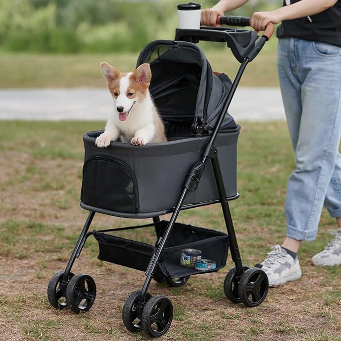 3 in 1 Pet Stroller with Removable Carrier, Folding Stroller for Small/Medium Dogs and Cats, Waterproof, All-Terrain, with Sun Shades, Car Seat