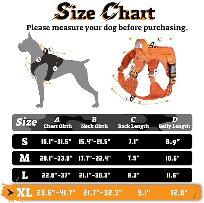 rabbitgoo Dog Harness for Large Dogs No Pull, Tactical Service Pet Vest with Molle and Control Handle, Adjustable and Reflective Military Harness for Easy Walking and Training, Orange, XL