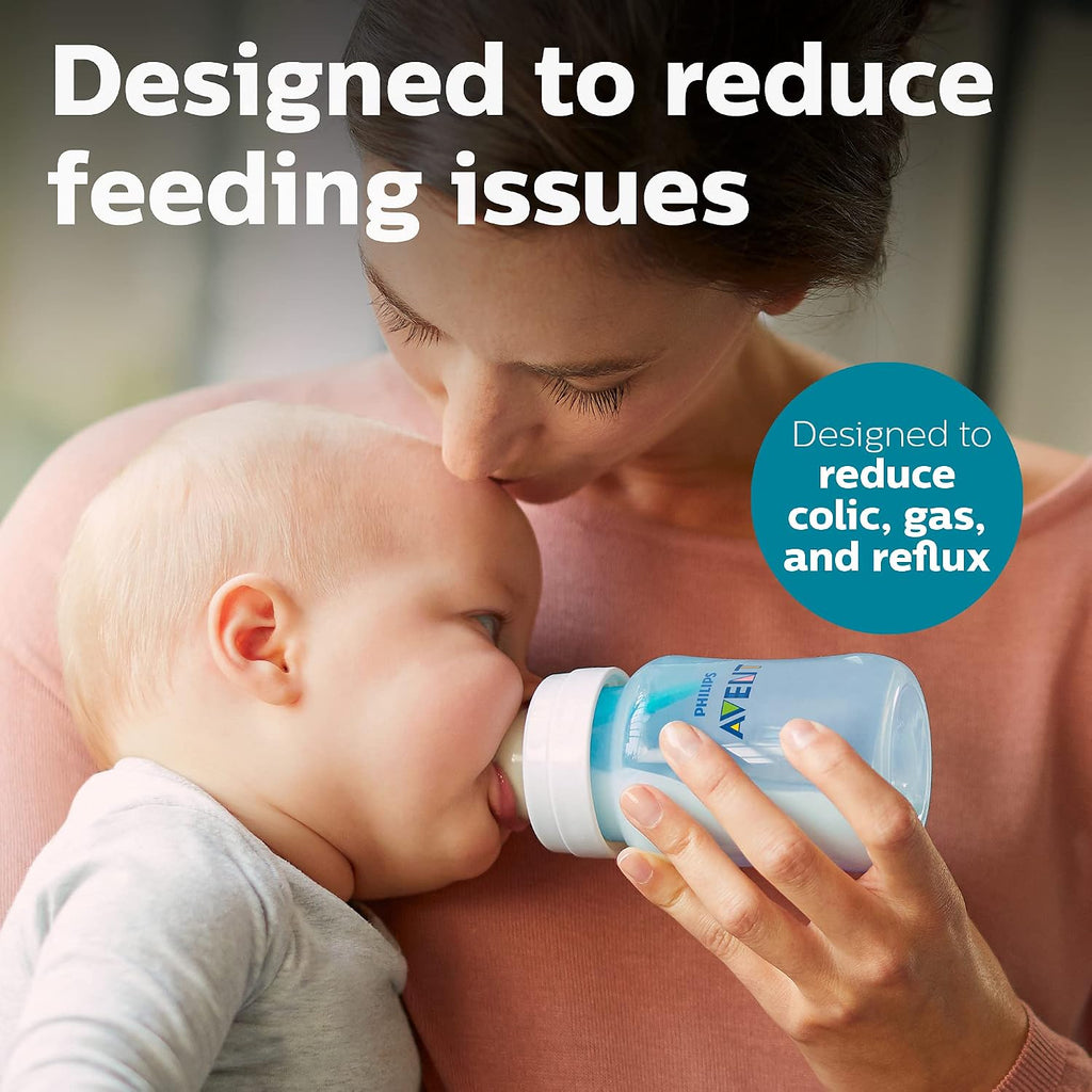 Philips Avent Anti-Colic Baby Bottle with AirFree Vent, Medium Flow 2 Nipple, 1m+, 9oz, 4 Pack, Pink, SCY703/14