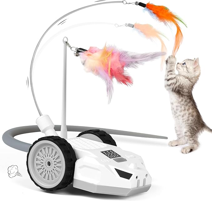 Interactive Cat Toys for Indoor Cats - Smart Moving Electric Mouse with Remote Control, Feather Tail, and Rechargeable Battery - Automatic Play for Bored Kittens & Adult Cats & Daily Exercise